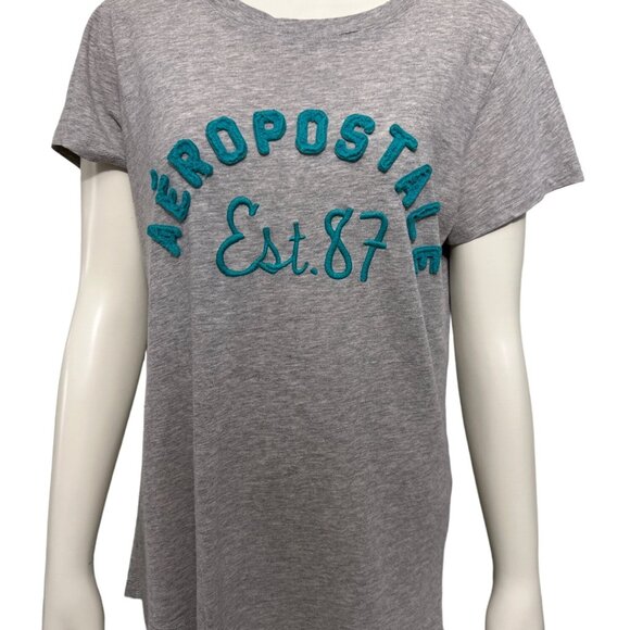 Aeropostale Tops - Aeropostale Est 87 Gray Short Sleeve T Shirt Teal Logo Size XLarge